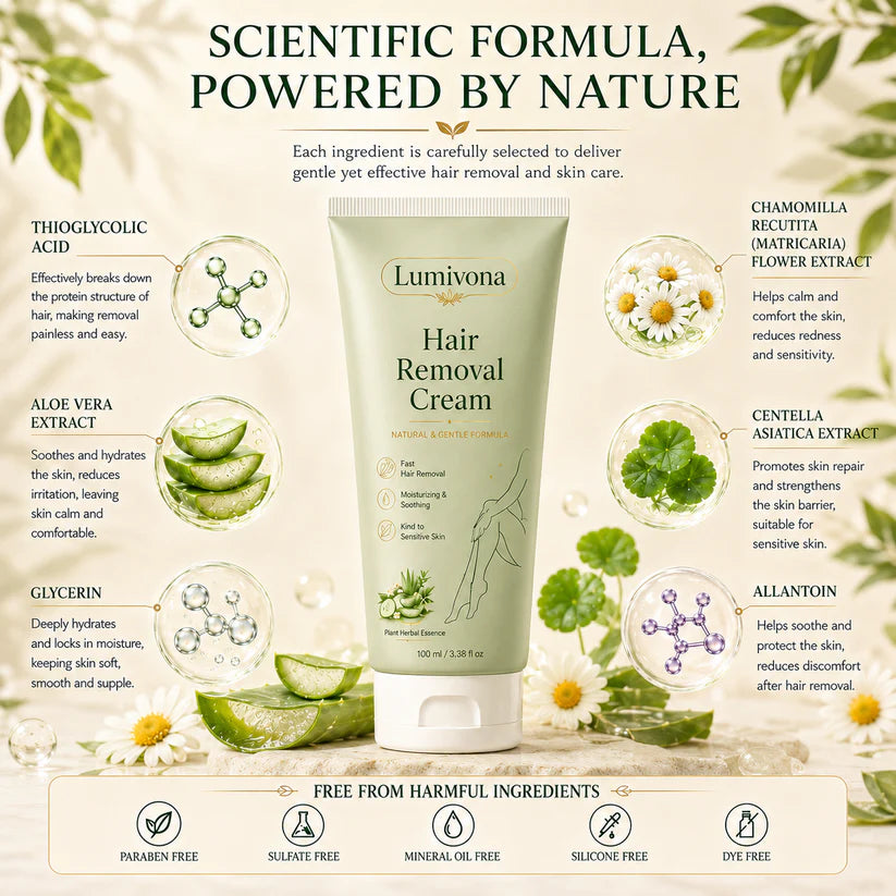Lumivona™ Natural Gentle Hair Removal Cream | For Women & Men, Sensitive Skin